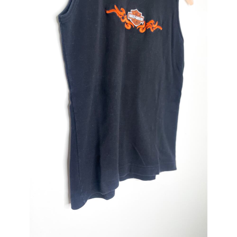 Harley Davidson Black Embroidered Mockneck Top Medium Sleeveless Biker Shirt - Picture 4 of 6